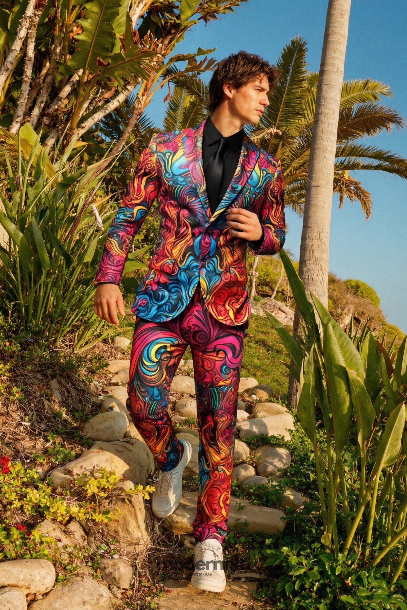 Vivid Psychedelic Swirl Print Suit A0137