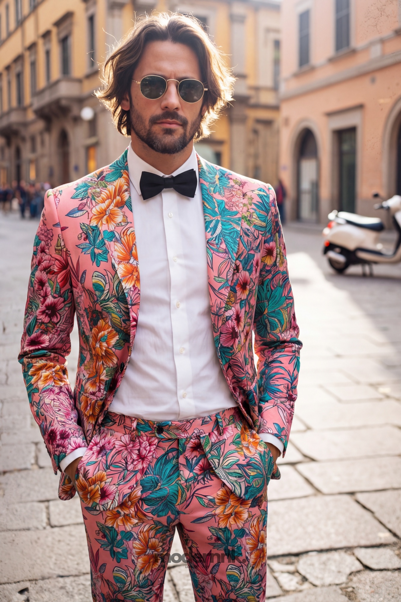 Vibrant Floral Pink Tropical Print Suit A0145