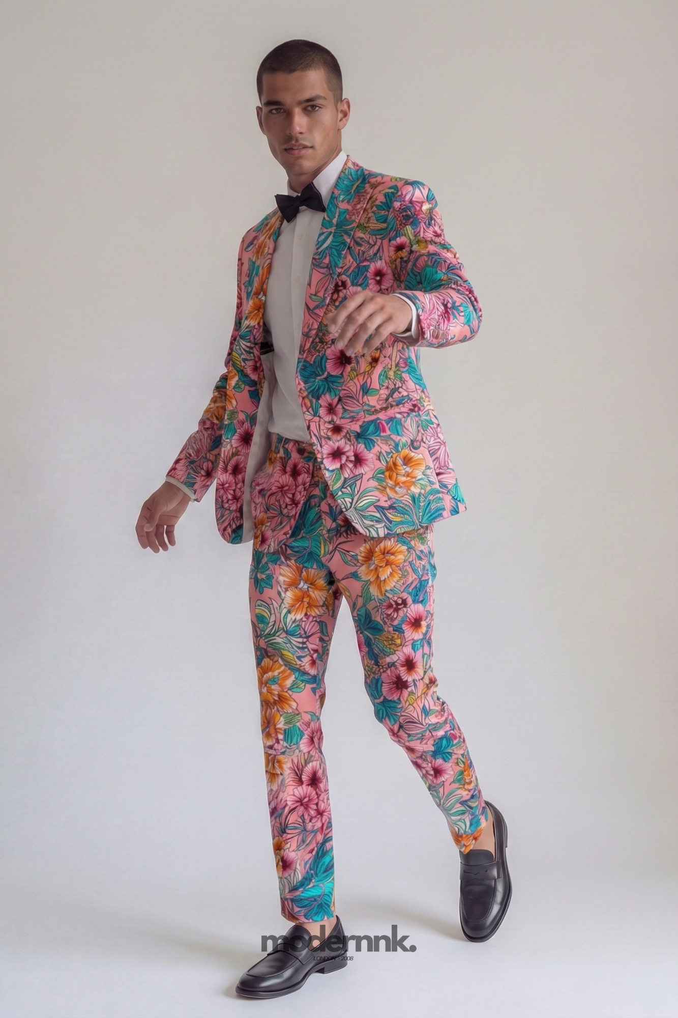 Vibrant Floral Pink Tropical Print Suit A0145