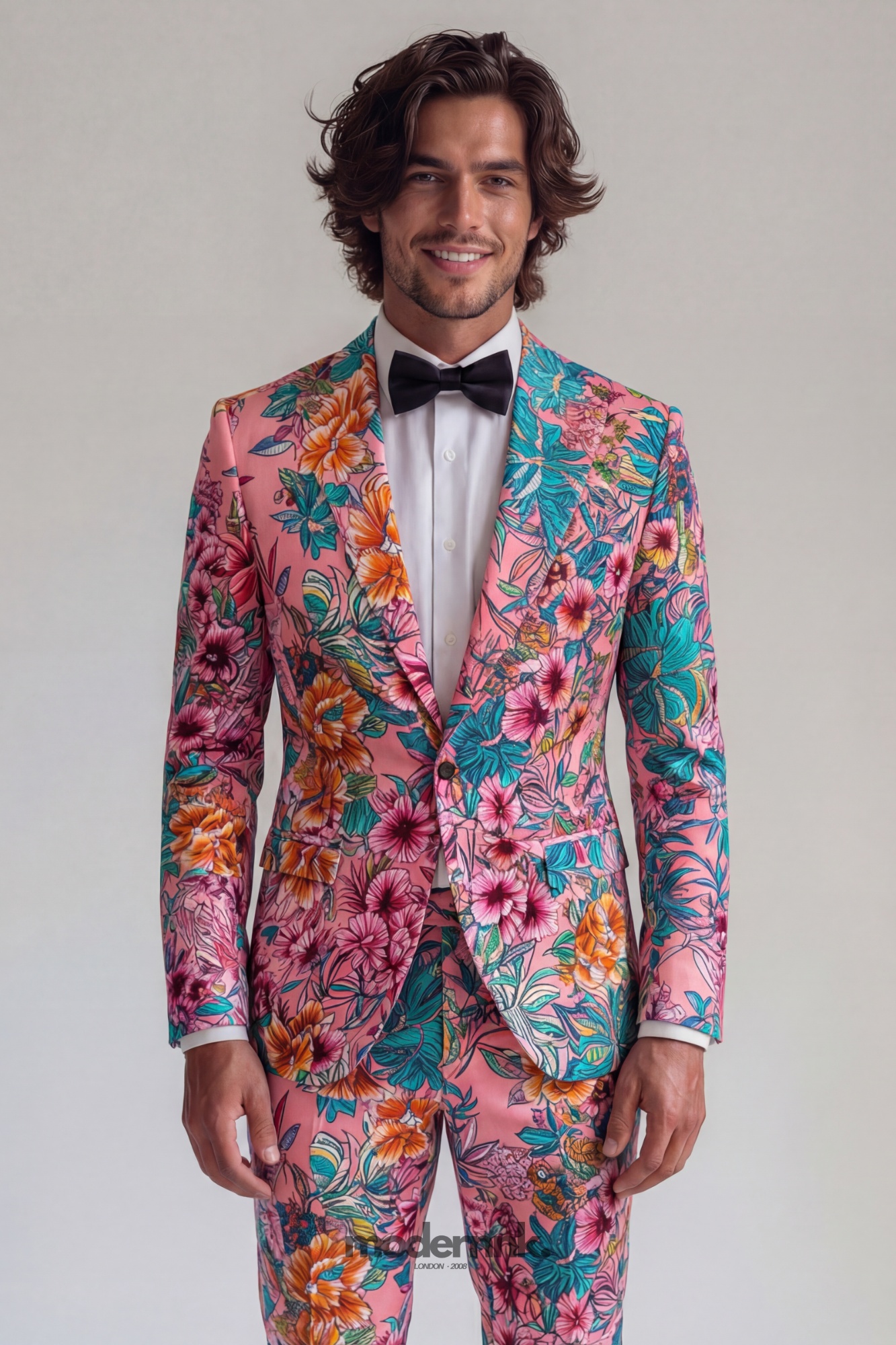 Vibrant Floral Pink Tropical Print Suit A0145