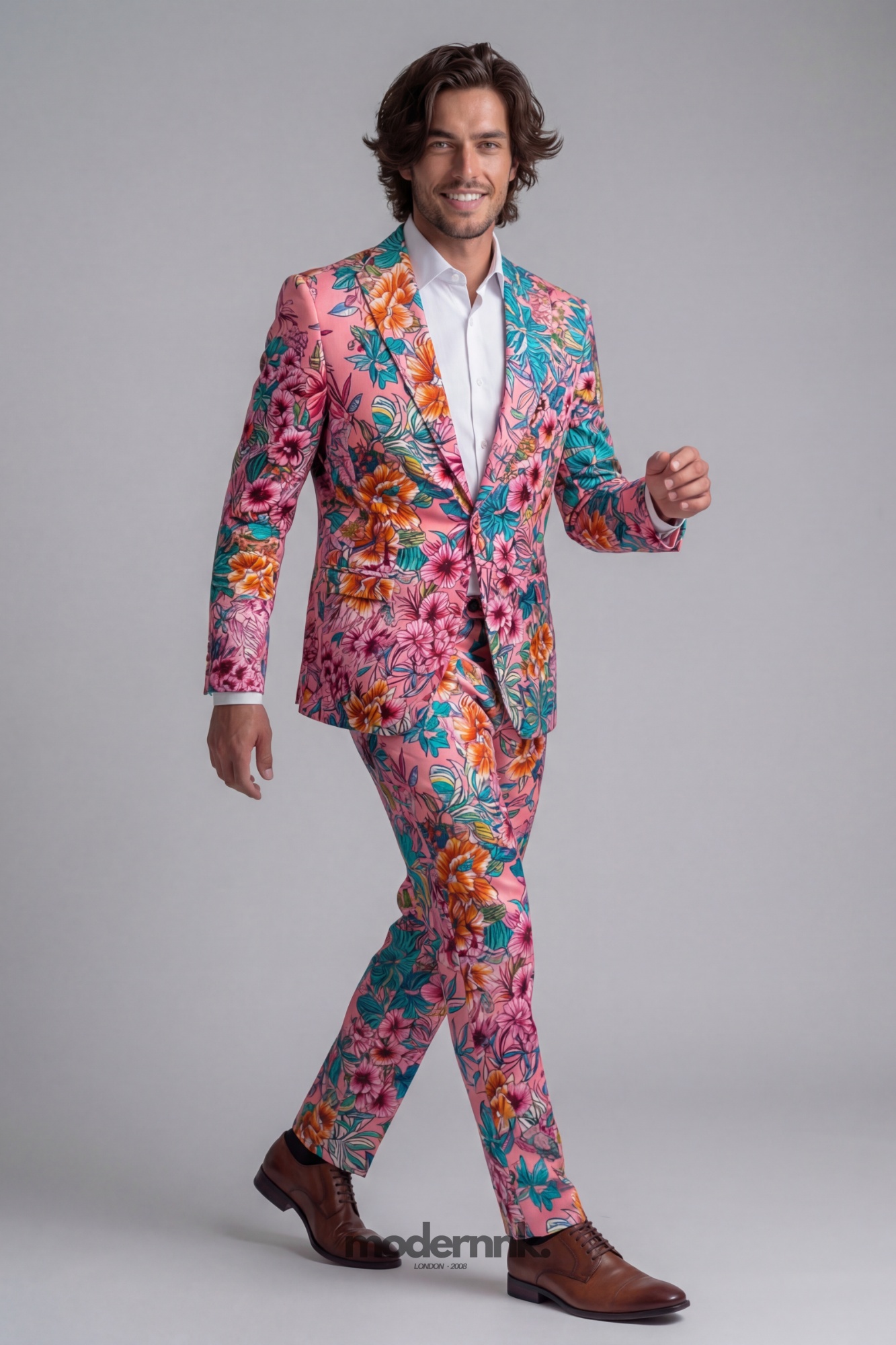 Vibrant Floral Pink Tropical Print Suit A0145