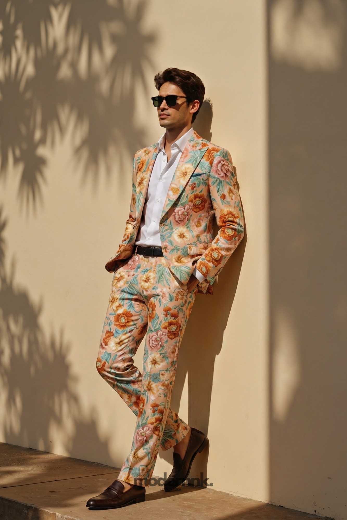 Vibrant Peach Floral Suit A0158