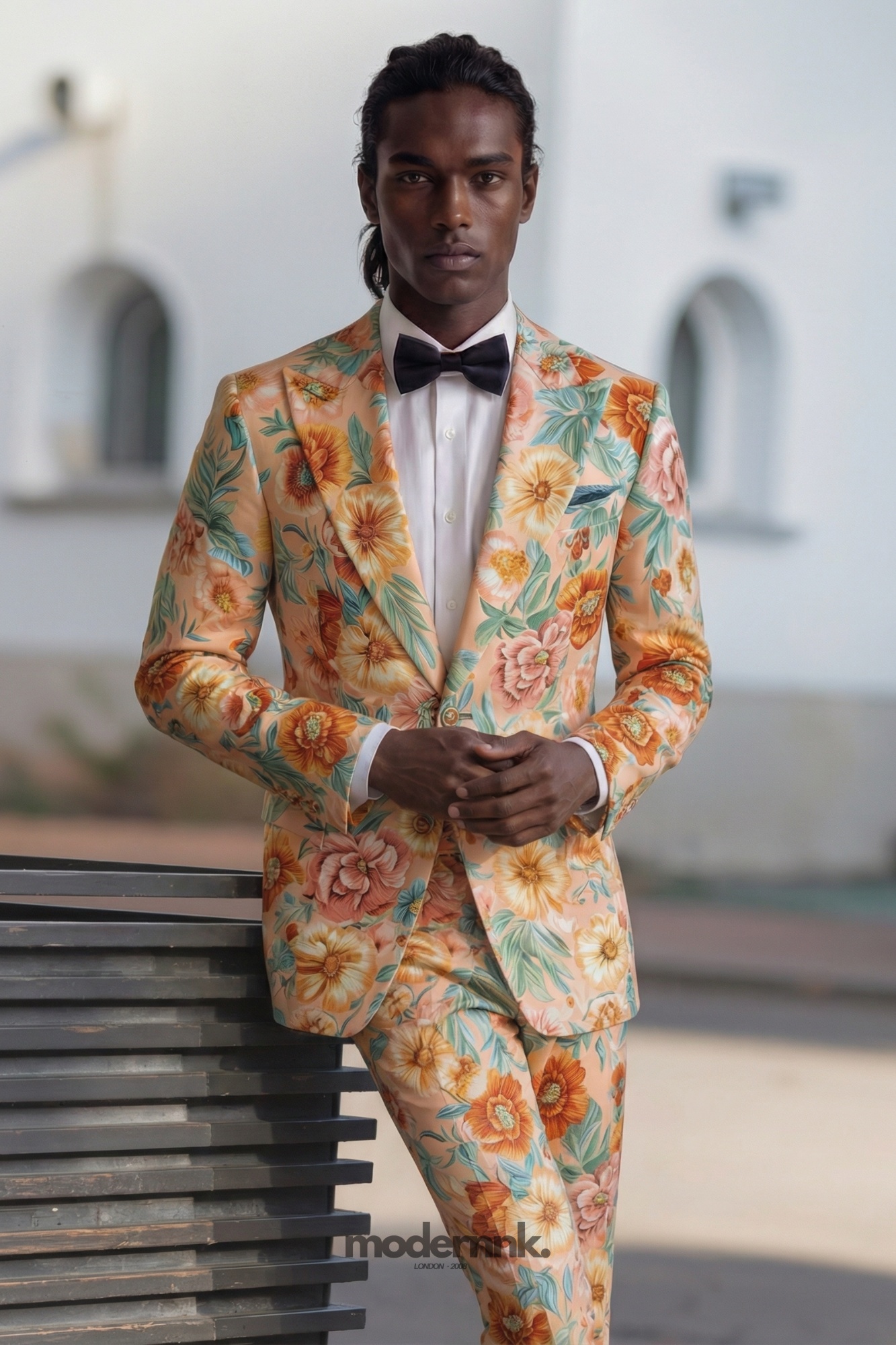 Vibrant Peach Floral Suit A0158