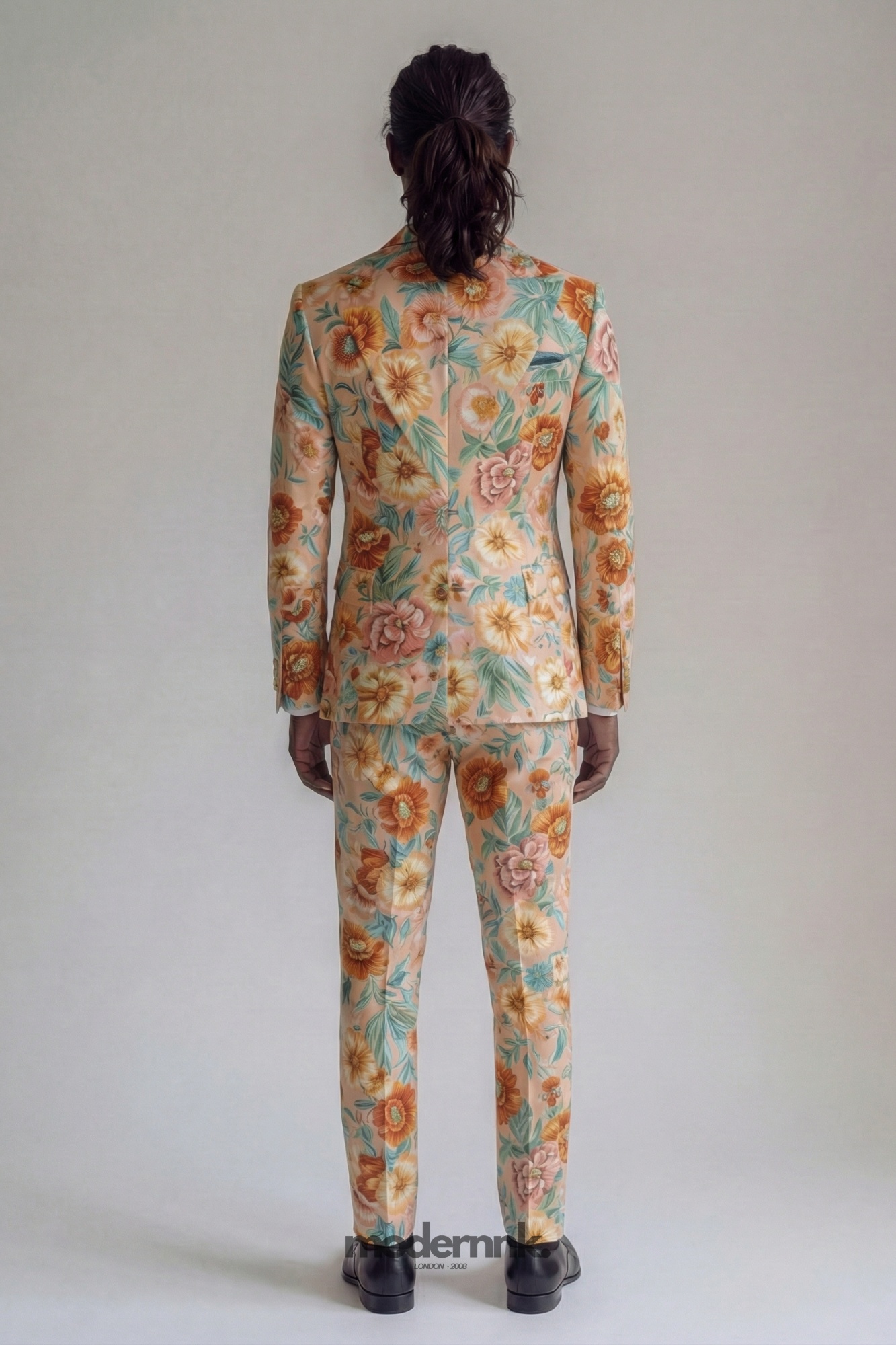 Vibrant Peach Floral Suit A0158