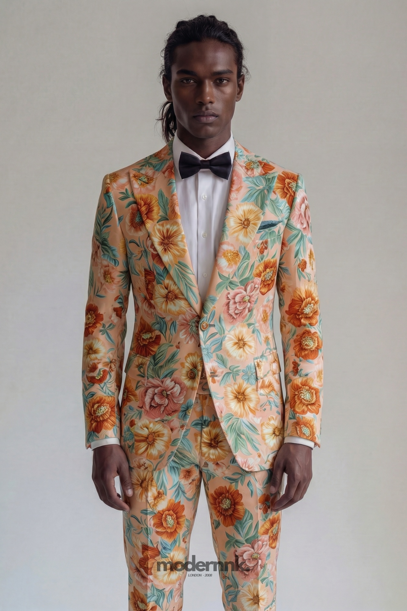 Vibrant Peach Floral Suit A0158