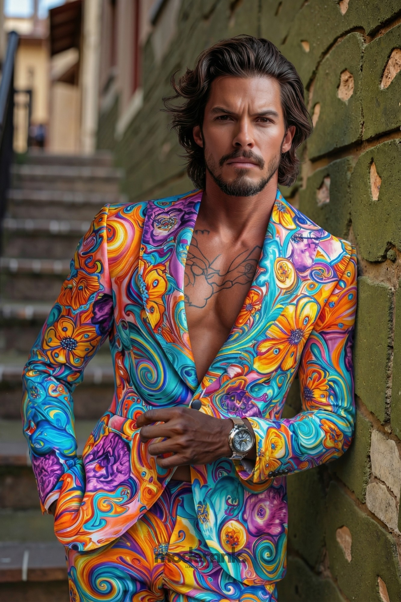 Vibrant Artistic Psychedelic Floral Suit A0160