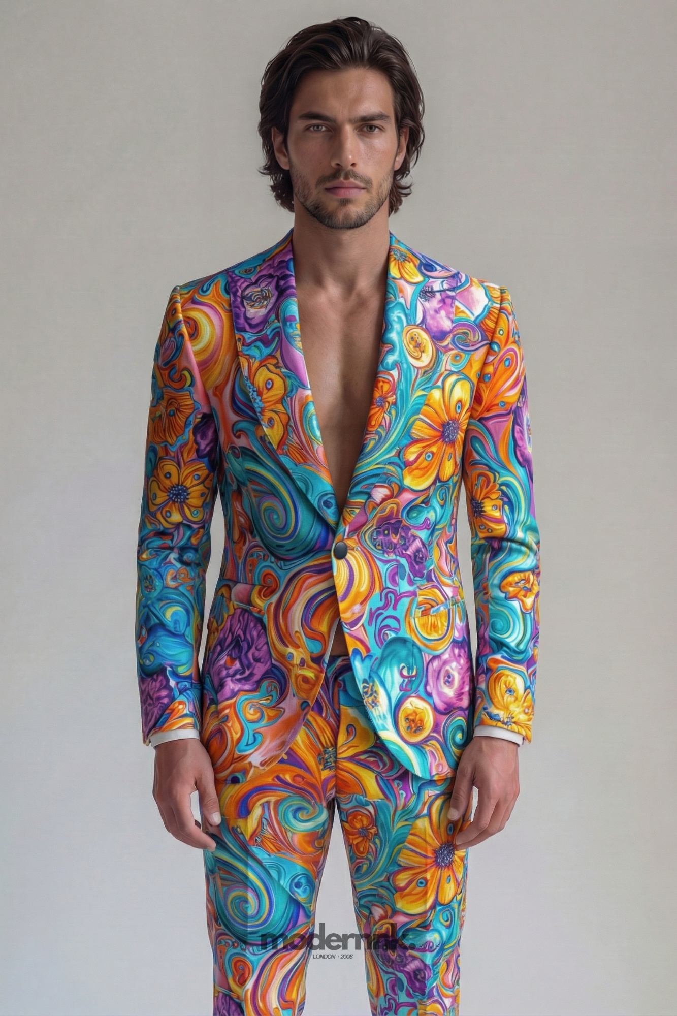 Vibrant Artistic Psychedelic Floral Suit A0160