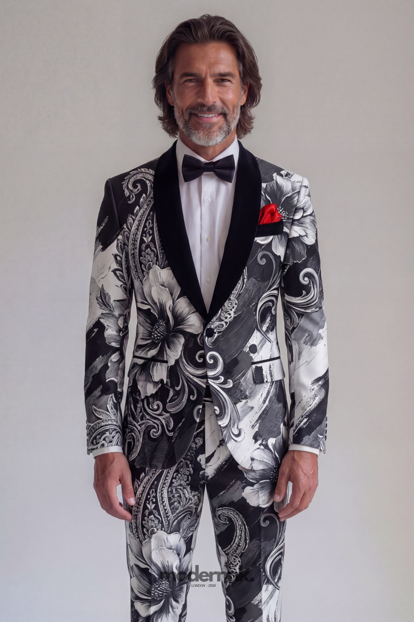Artistic Black White Floral Tuxedo A0283