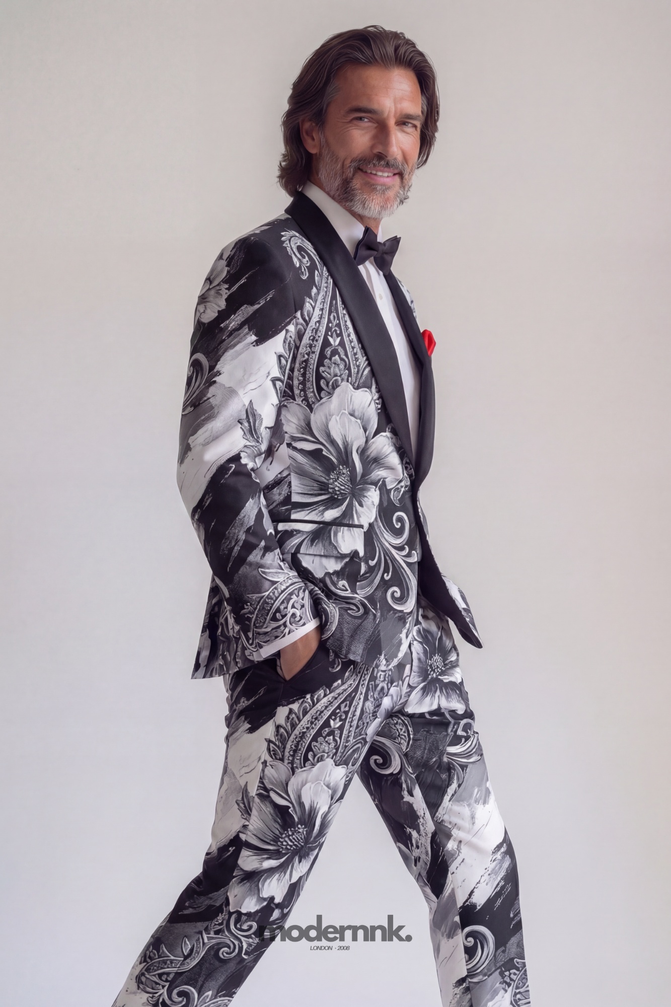 Artistic Black White Floral Tuxedo A0283