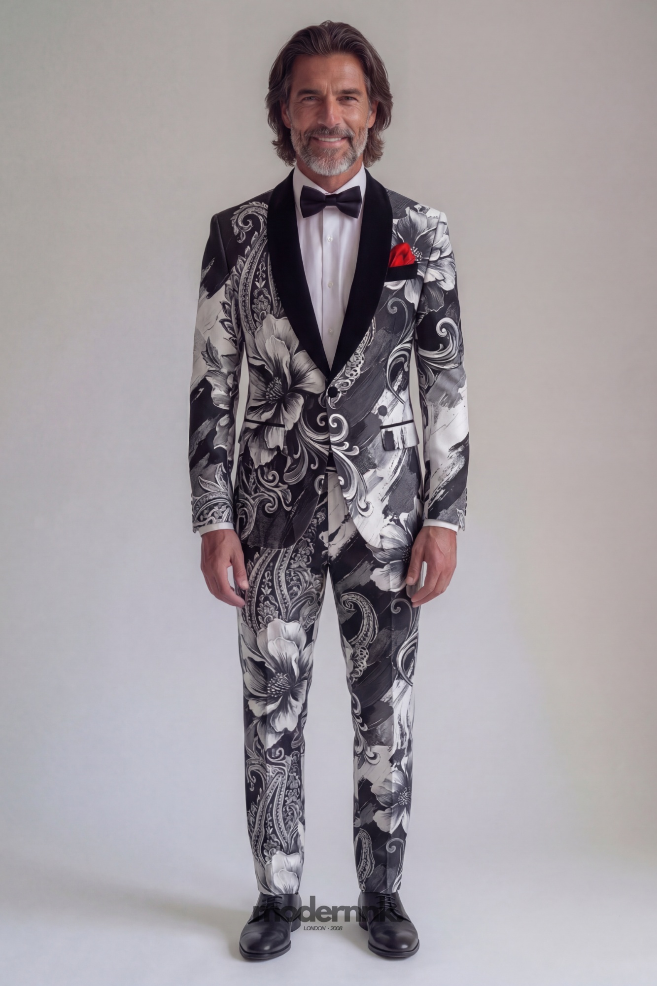 Artistic Black White Floral Tuxedo A0283