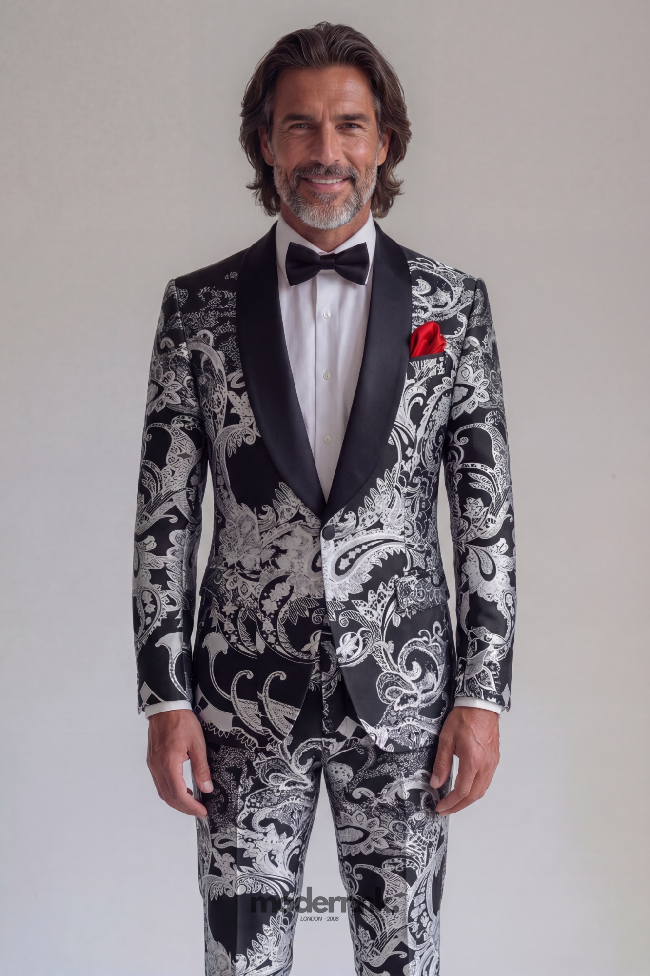 Elegant Black White Paisley Suit A0285