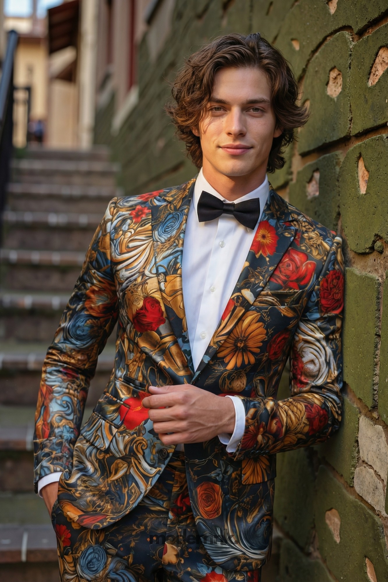 Vivid Dark Floral Suit A040