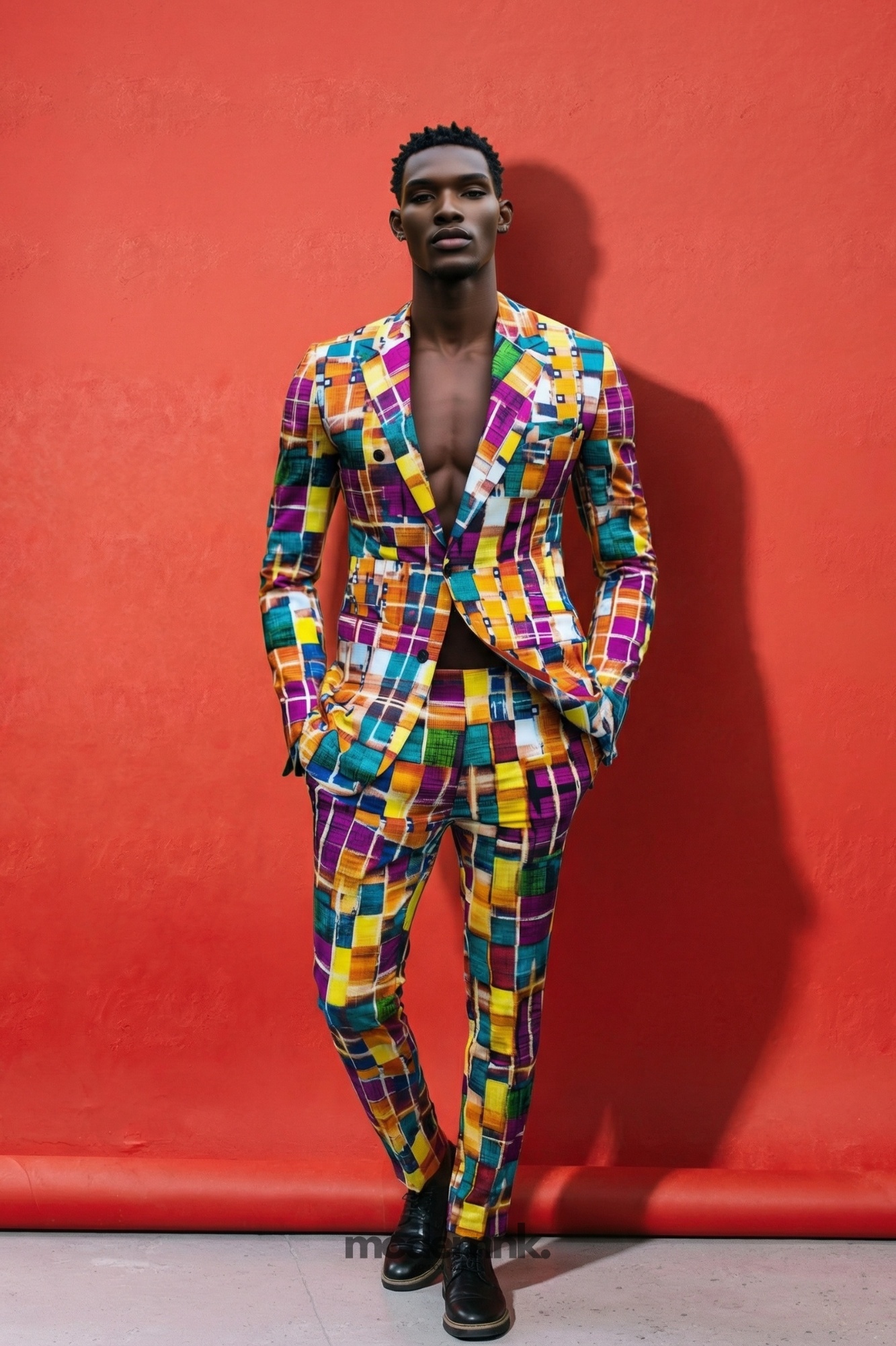 Vibrant Colorful Plaid Suit A2116