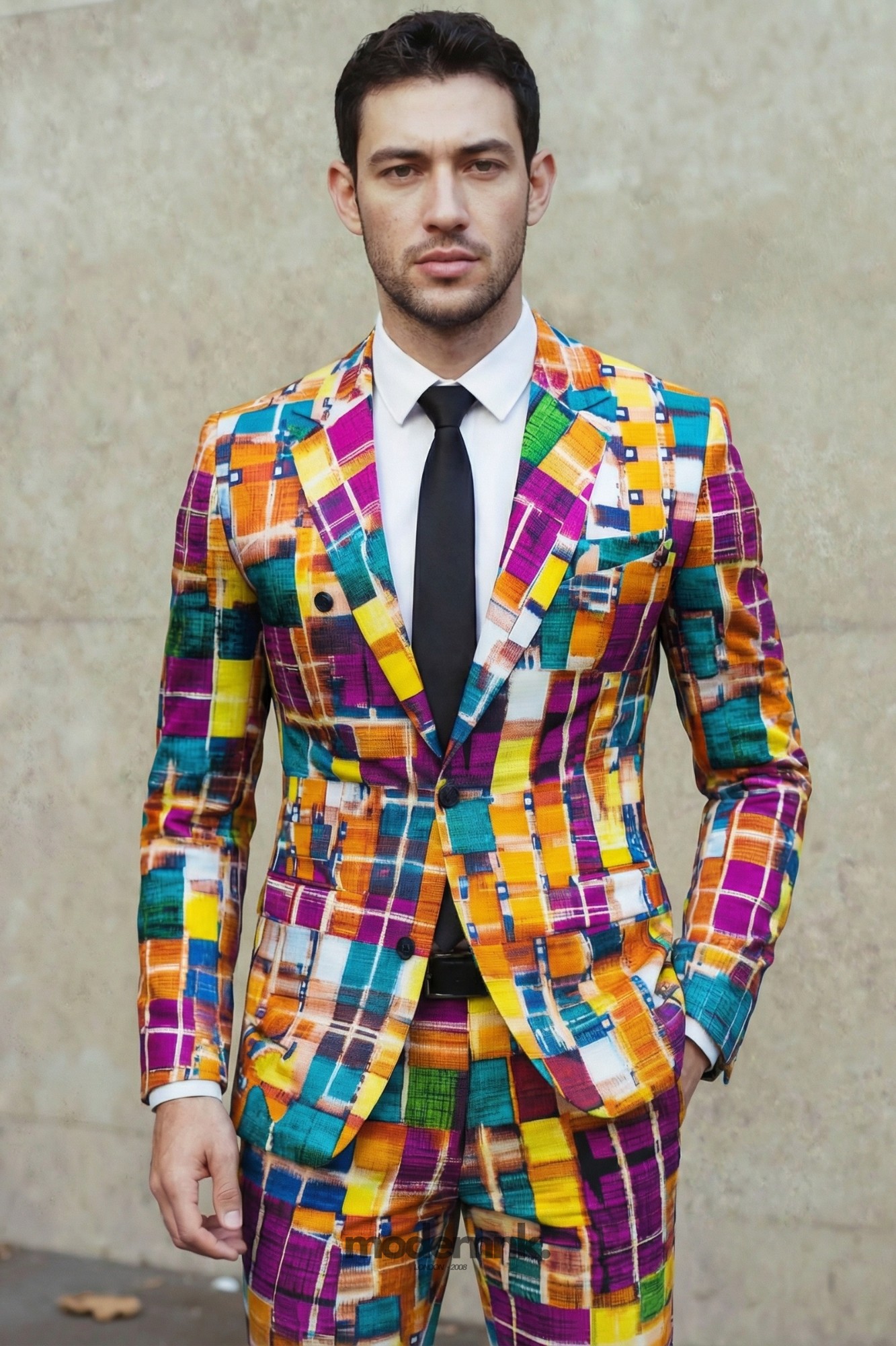 Vibrant Colorful Plaid Suit A2116
