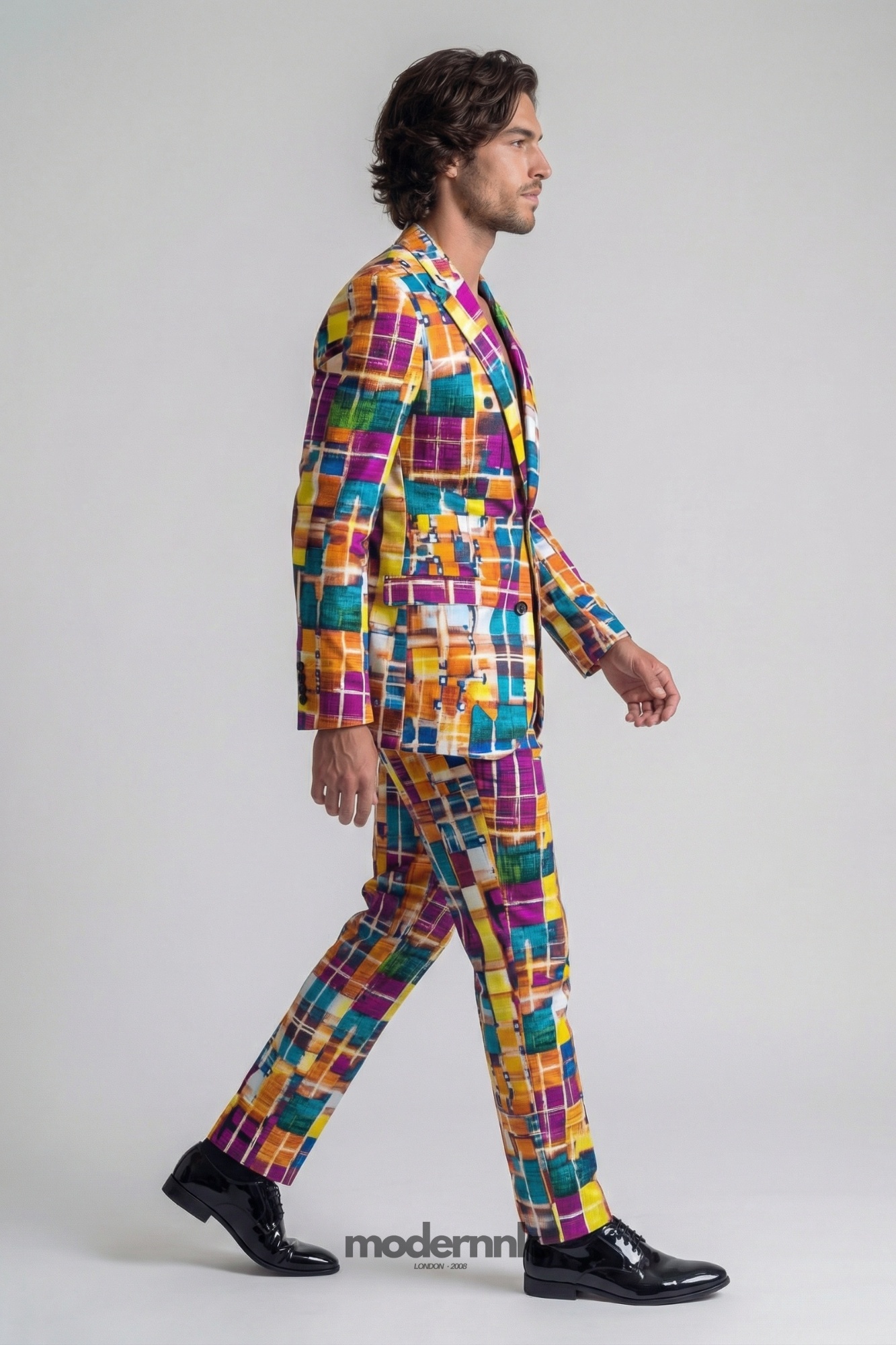 Vibrant Colorful Plaid Suit A2116