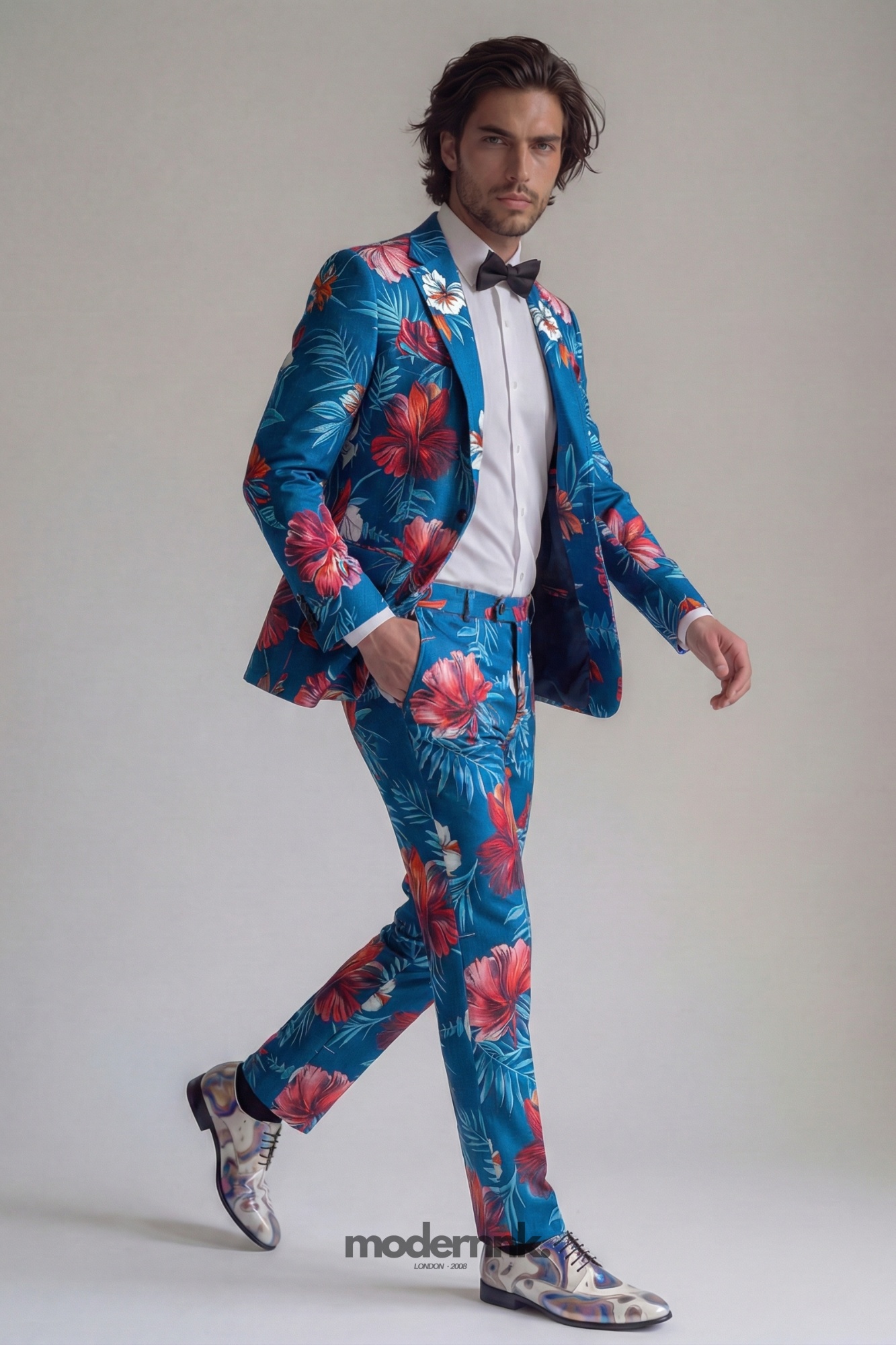 Vibrant Tropical Floral Print Suit A0105