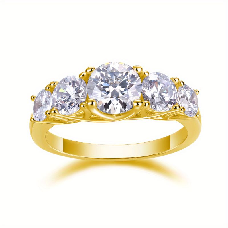 S925 Inel Moissanite Love Inel placat cu aur de 18K, Cadou pentru aniversare de nuntă de logodnă pentru petrecere la modă
