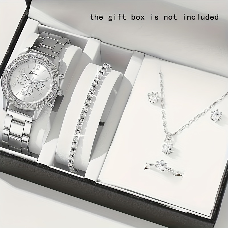 5 τεμάχια/σετ γυναικεία ρολόγια ρολόι με κρύσταλλο πολυτελείας και σετ κοσμημάτων, το τέλειο δώρο για το 2024