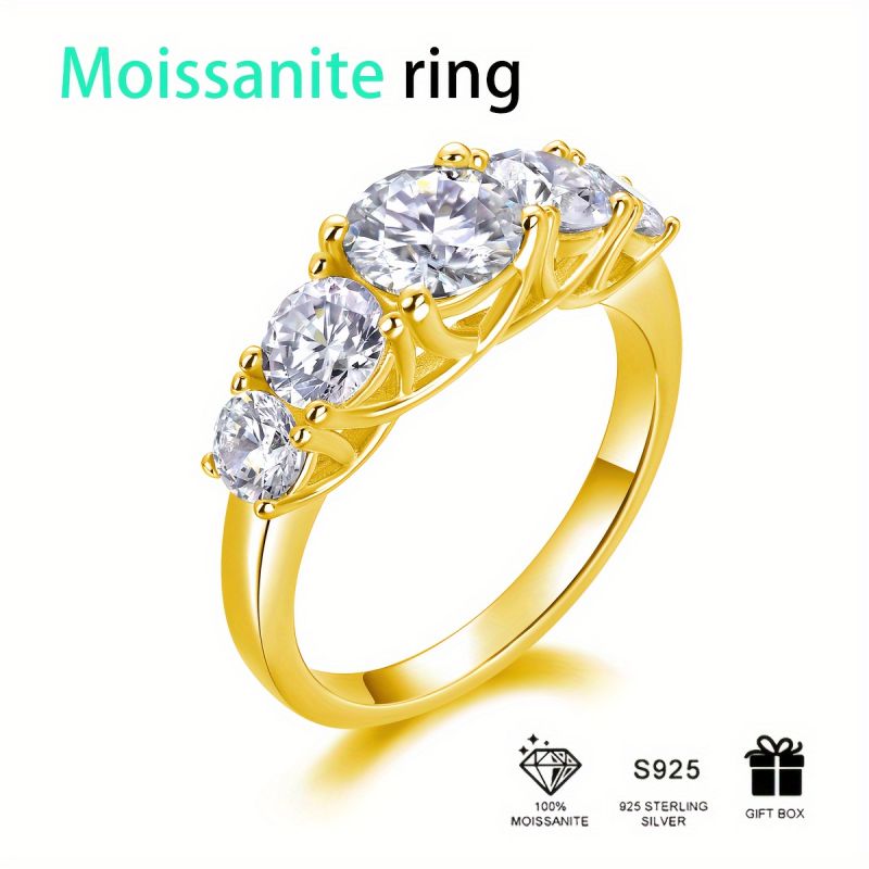 S925 Inel Moissanite Love Inel placat cu aur de 18K, Cadou pentru aniversare de nuntă de logodnă pentru petrecere la modă