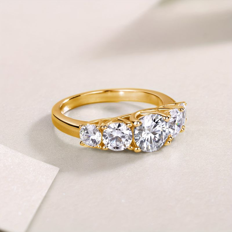 S925 Inel Moissanite Love Inel placat cu aur de 18K, Cadou pentru aniversare de nuntă de logodnă pentru petrecere la modă
