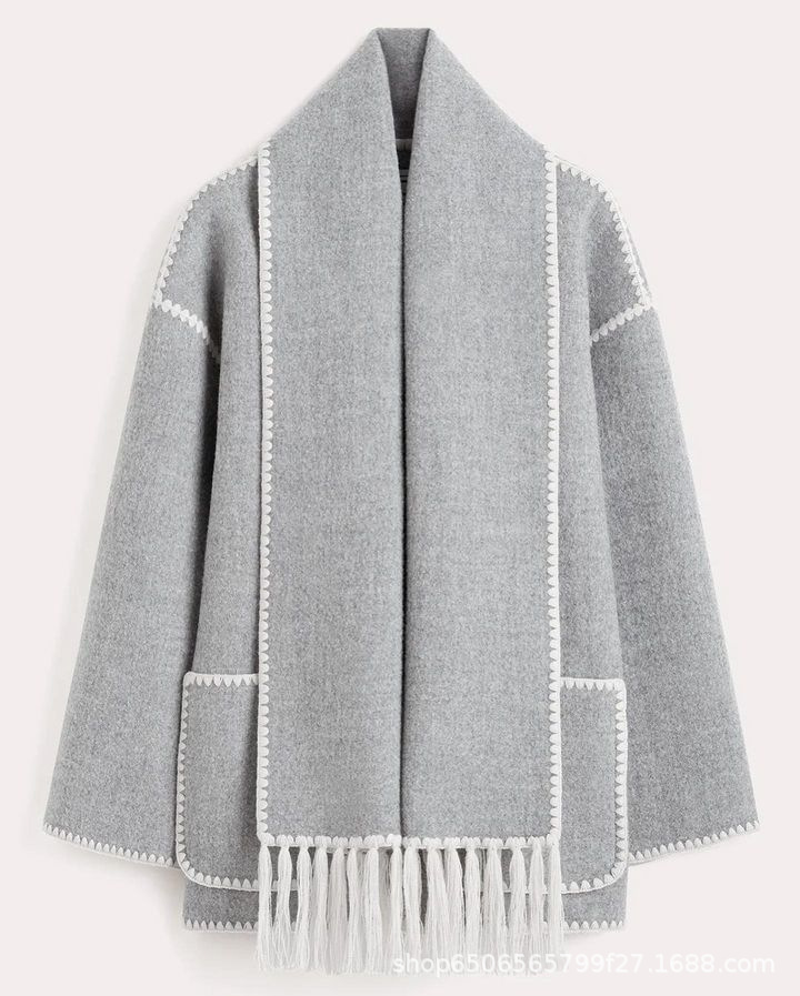 Noua preferată la modă de iarnă! ❄️💫 Jachetă îngroșată la modă, design lejer cu eșarfă: un pachet cald, plus trendy! 🧥🌈