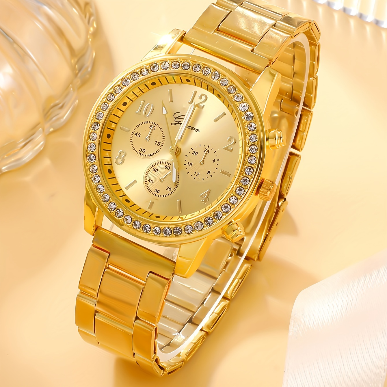 5 τεμάχια/σετ γυναικεία ρολόγια ρολόι με κρύσταλλο πολυτελείας και σετ κοσμημάτων, το τέλειο δώρο για το 2024