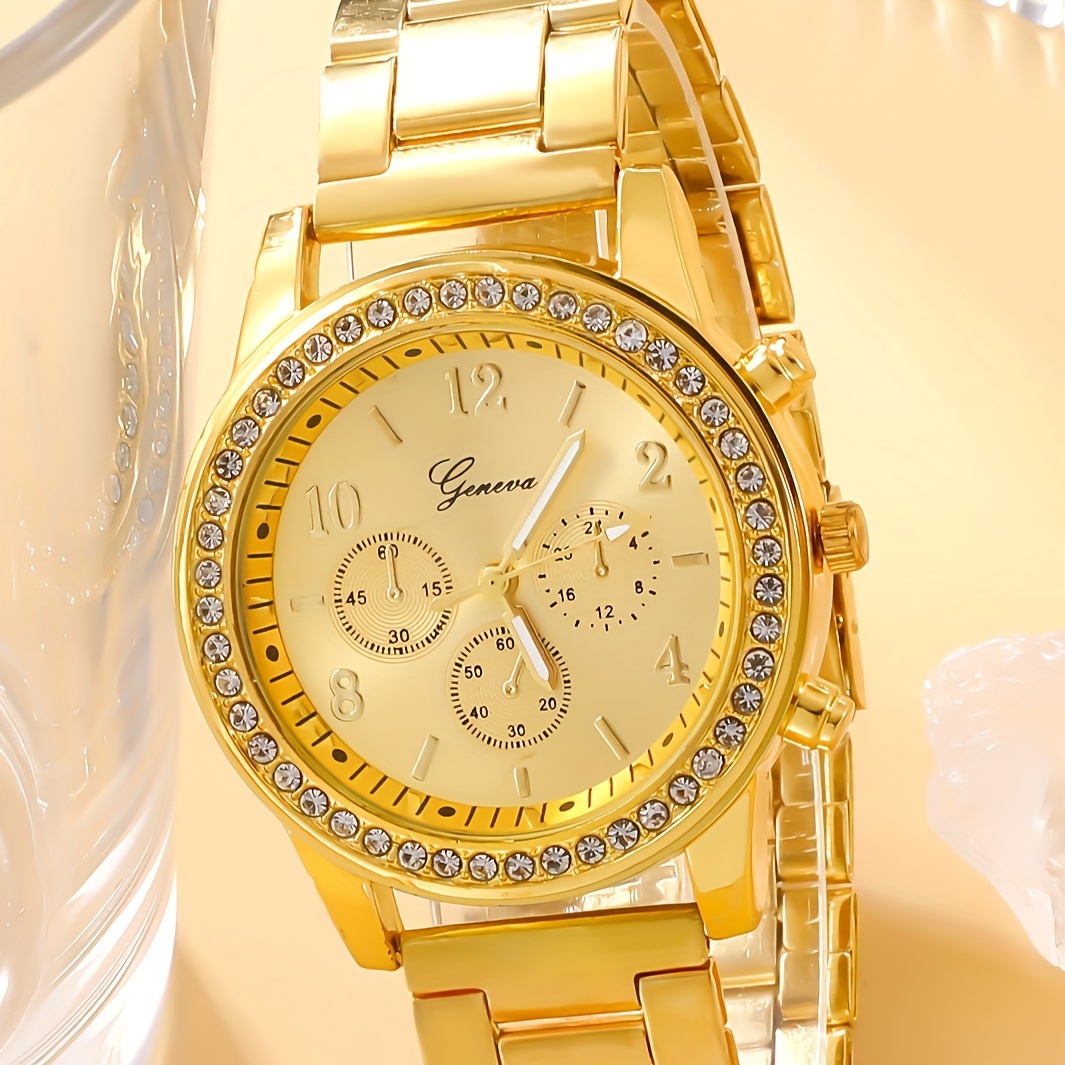 5 τεμάχια/σετ γυναικεία ρολόγια ρολόι με κρύσταλλο πολυτελείας και σετ κοσμημάτων, το τέλειο δώρο για το 2024