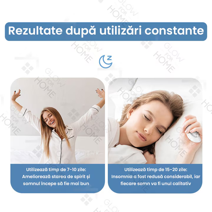 Dispozitiv inteligent de stimulare a somnului, GlowforHome, pentru adulti, aparat portabil de mana, micro-curent, anti insomnie, ajutor pentru dormit, ameliorarea anxietatii, stimularea pulsului, incarcare USB, bleu