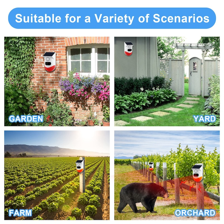 Kit Alarma Solara cu Senzor de Miscare, Sirena de alarma in aer liber cu telecomanda 120 db Lumina sirena de securitate fonica IP65 rezistenta la apa pentru casa, ferma, hambar, vila, curte, WALALLA