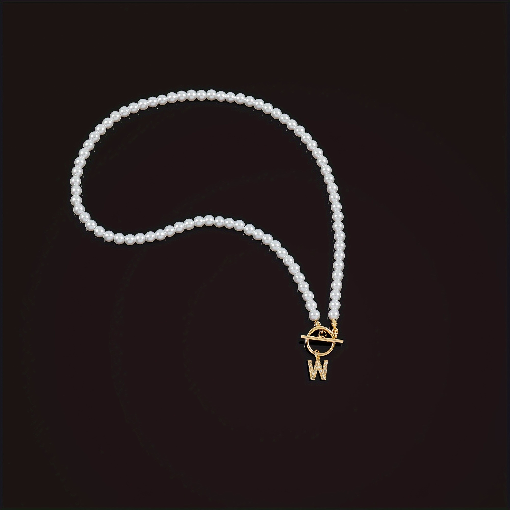 🎁 50% reducere la toate produsele!🌟Colier cu pandantiv cu literă engleză inițială cu zircon colier cu cataramă clasică de perle placat cu aur de 18k💫