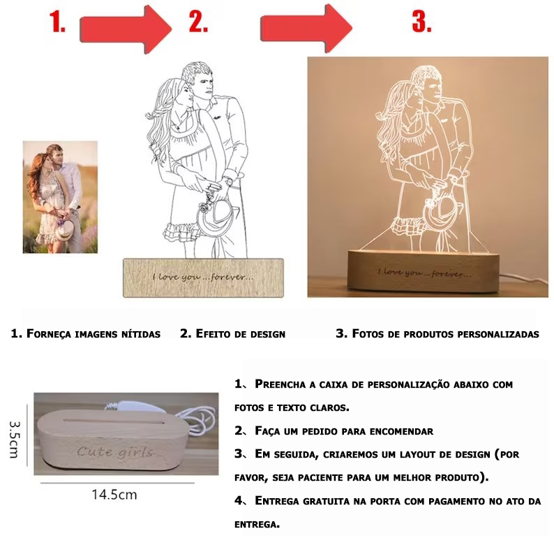 ✨ Personalização de Lâmpada de Foto 3D Gravada ✨ A combinação perfeita de arte e tecnologia! Guarde memórias únicas! 🎉