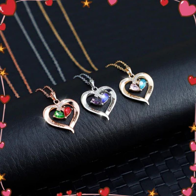 Cadou de Crăciun Forever Love Birthstone and Diamond Heart Collier
