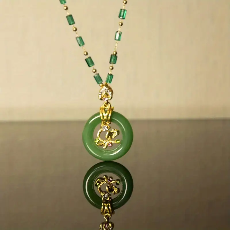 1pc luxury lucky green circle and golden branch necklace woman girl jewery holiday gifts girlfriend gifts jewelry gift birthday gifts mothers day gifts party favors details 4