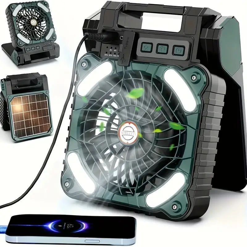 Ventilator de camping cu lumini LED, ventilator portabil pentru cort de exterior cu alimentare USB, vânt puternic static, cârlig, potrivit pentru picnic, grătar, pescuit
