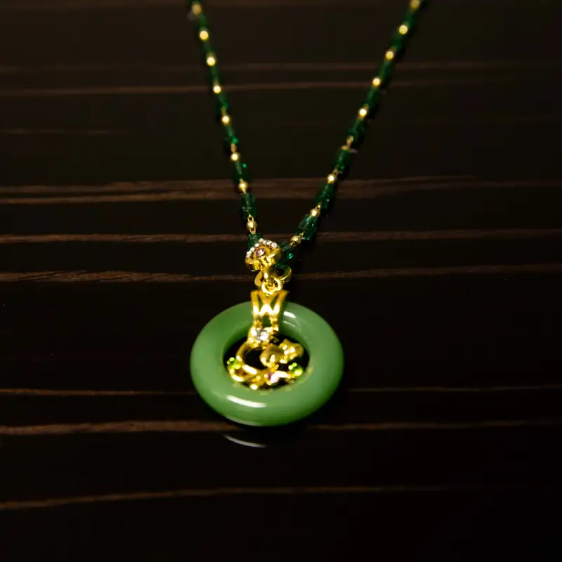 1pc luxury lucky green circle and golden branch necklace woman girl jewery holiday gifts girlfriend gifts jewelry gift birthday gifts mothers day gifts party favors details 7