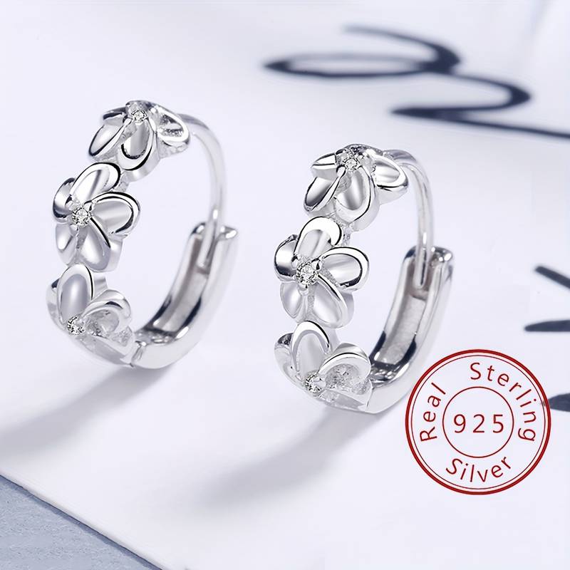🌺Cercei cerc eleganti din argint 925 cu model de flori hipoalergenic✨😍