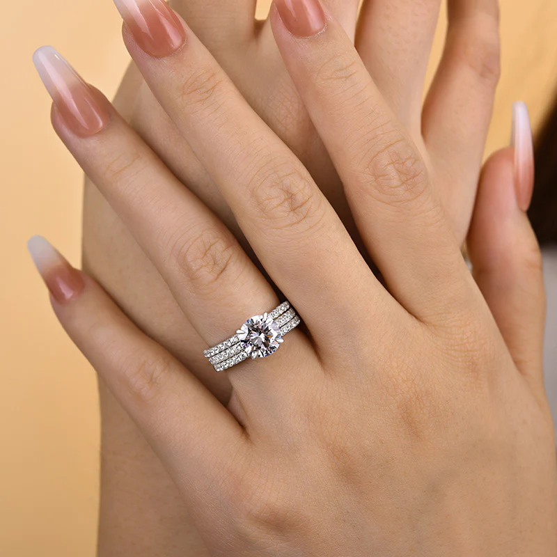 💍Verighetă din 3 piese, cu tăietură rotundă, elegantă, în argint