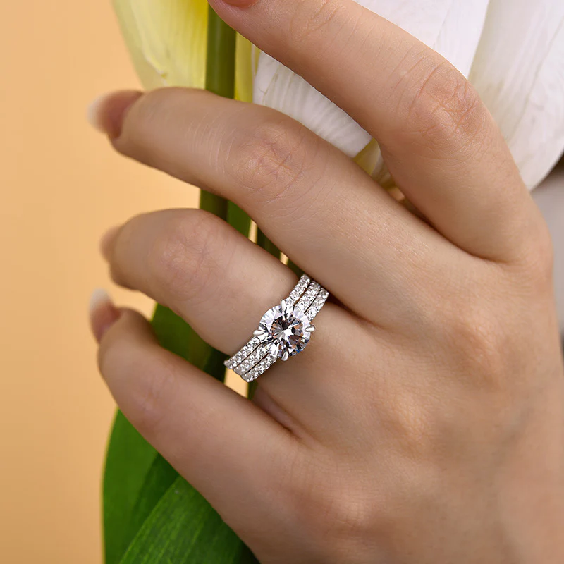 💍Verighetă din 3 piese, cu tăietură rotundă, elegantă, în argint