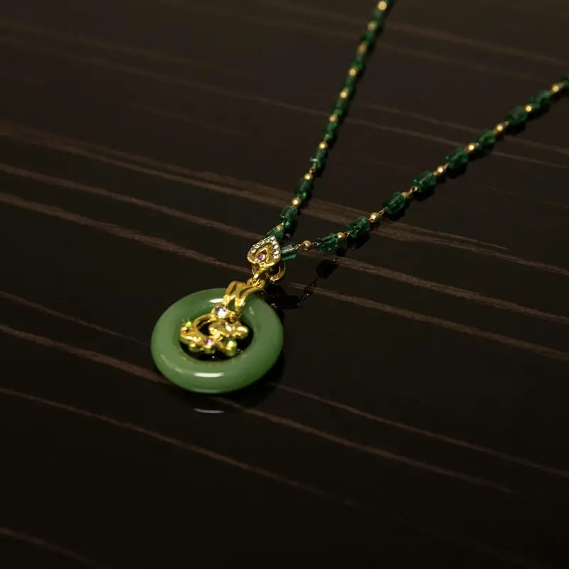 1pc luxury lucky green circle and golden branch necklace woman girl jewery holiday gifts girlfriend gifts jewelry gift birthday gifts mothers day gifts party favors details 1