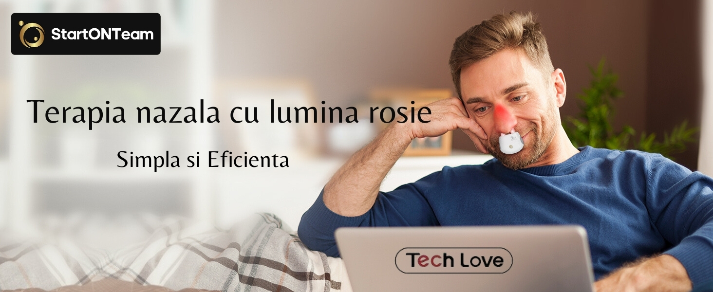 Aparat de Terapie Nazala prin Masaj cu Lumina Rosie si Infrarosu pentru Rinita Alergica Sezoniera, Alergii la Polen, Mucegai, Stranut, Nas infundat sau Febra Fanului
