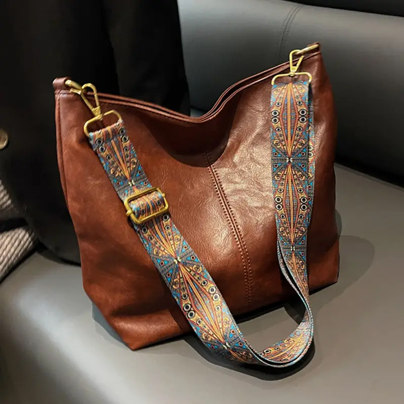 geometric strap hobo bag large capacity crossbody bag womens retro style shoulder bag details 1