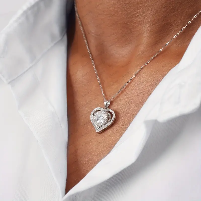 Colier cu pandantiv în formă de inimă Moissanite, argint 925, 3 ct, lanț clavicular pentru femei
