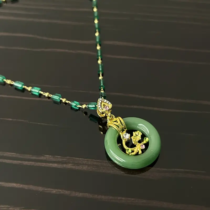 1pc luxury lucky green circle and golden branch necklace woman girl jewery holiday gifts girlfriend gifts jewelry gift birthday gifts mothers day gifts party favors details 3