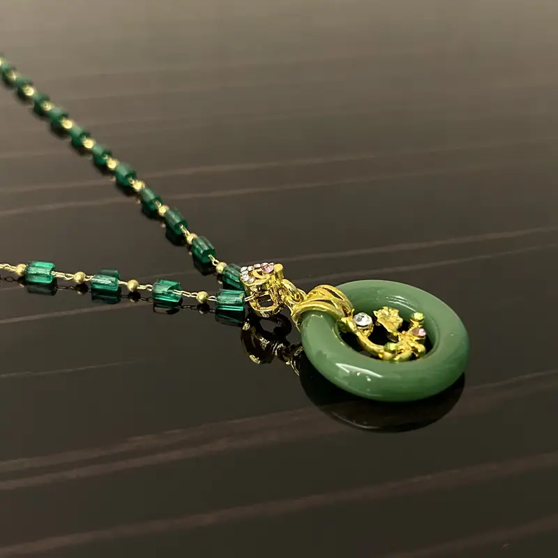 1pc luxury lucky green circle and golden branch necklace woman girl jewery holiday gifts girlfriend gifts jewelry gift birthday gifts mothers day gifts party favors details 2