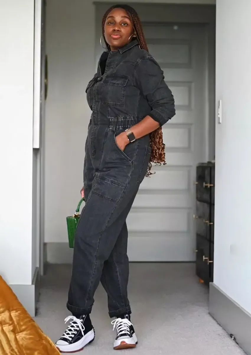 Salopetă din denim cu mânecă lungă