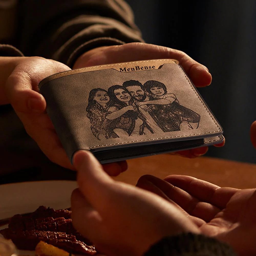 👩‍👩‍👧‍👦Portofel unic pentru bărbați cu fotogravare Portofel scurt cafea