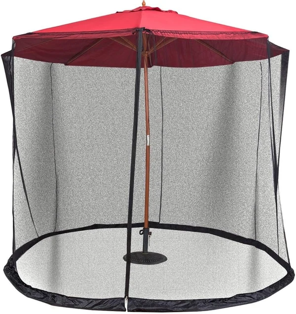 Paravan de masă cu umbrelă romană în aer liber, plasă împotriva insectelor