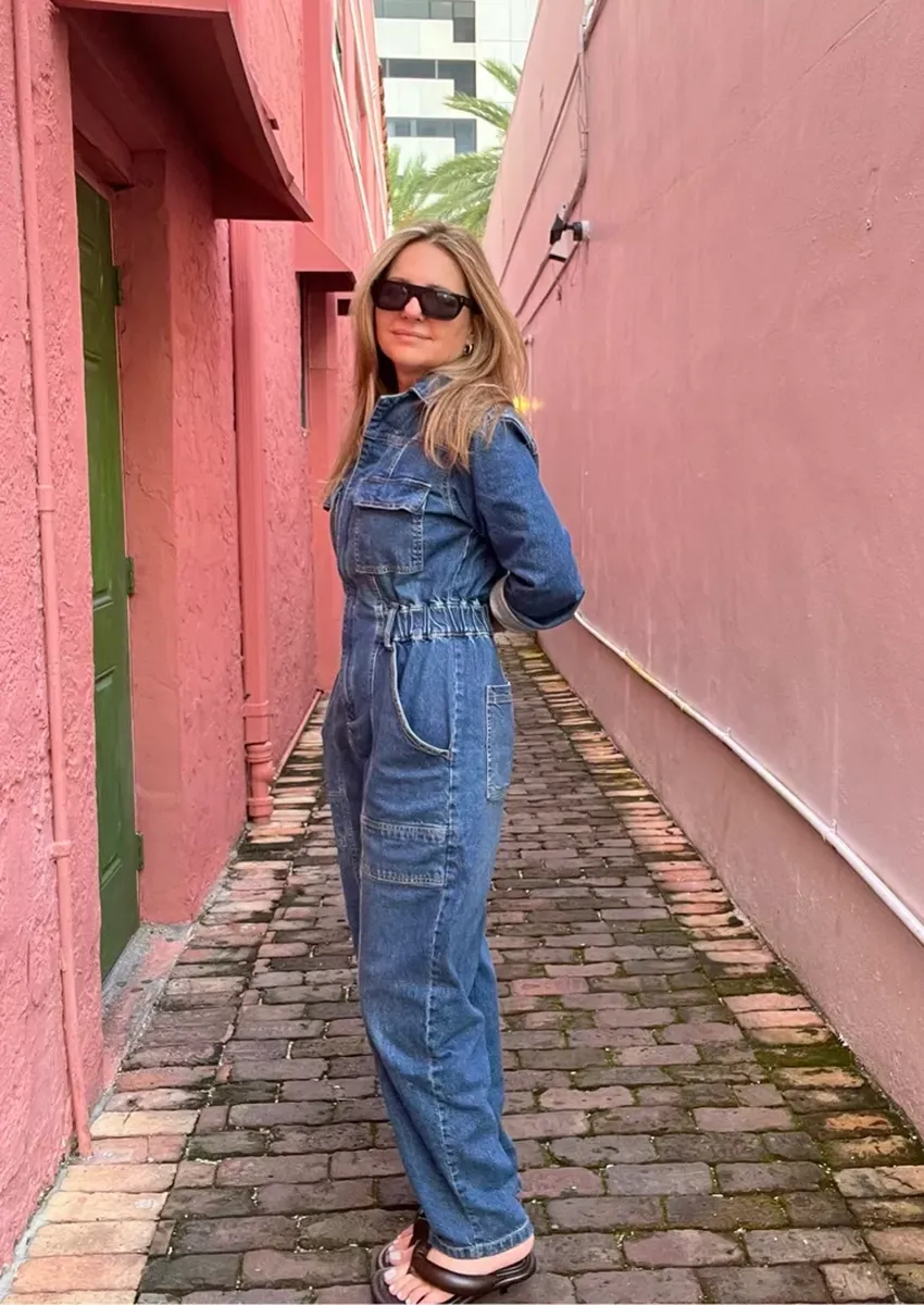 Salopetă din denim cu mânecă lungă