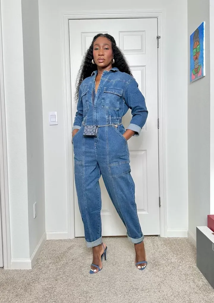 Salopetă din denim cu mânecă lungă