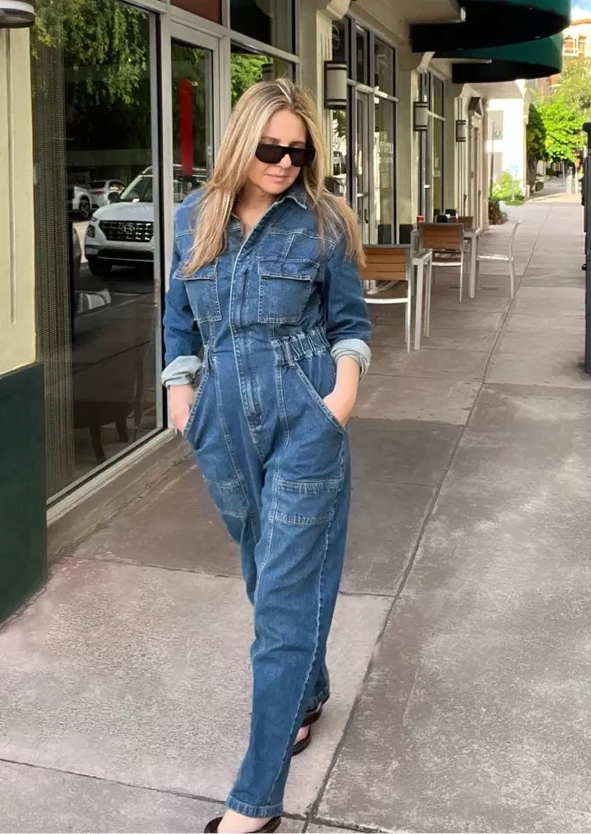 Salopetă din denim cu mânecă lungă